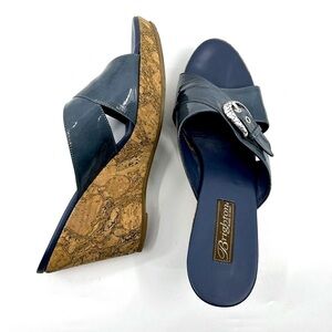 Brighton SUMMER Wedge cork Sandals Blue Patent Leather 10 Italy‎ CORNFLOWER